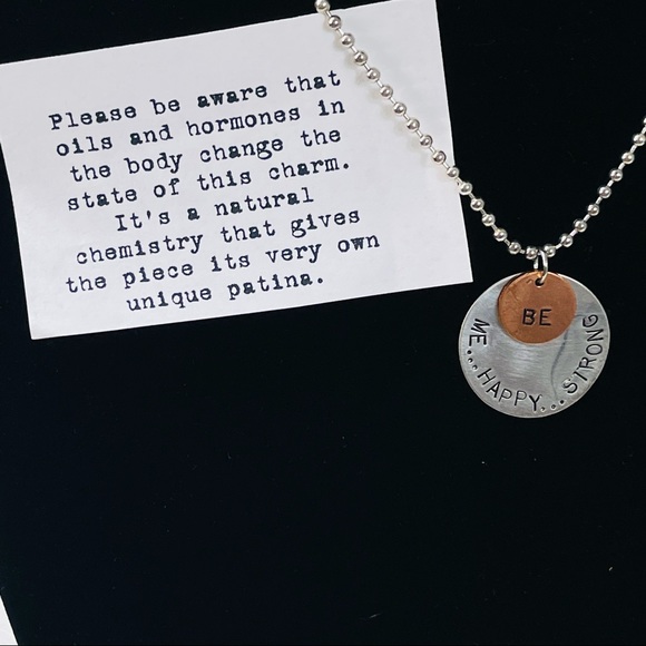ACACIA Be Me Be Happy Be Strong NECKLACE motivational uplifting hammered silver - Picture 2 of 8
